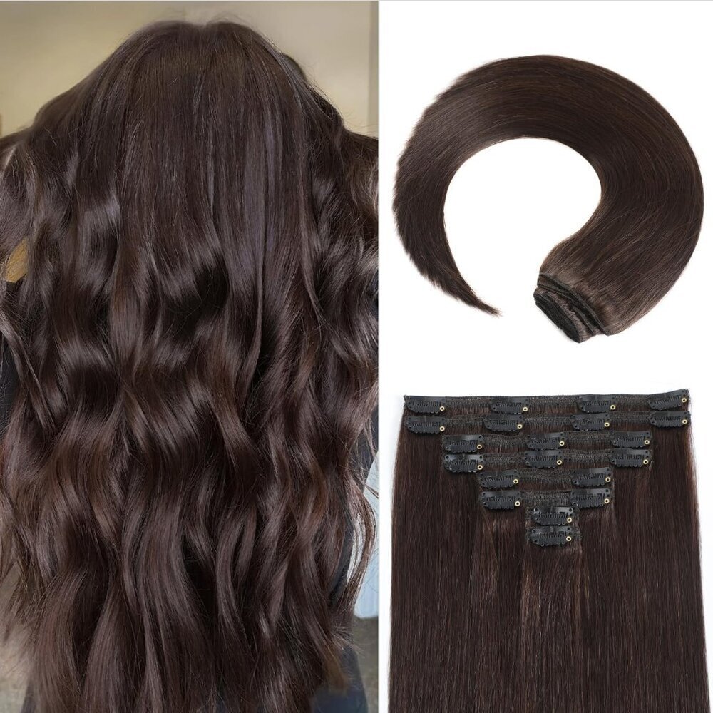 Dark Brown Clip In Hair Extensions 18 Inch Human Hair Long Straight Women